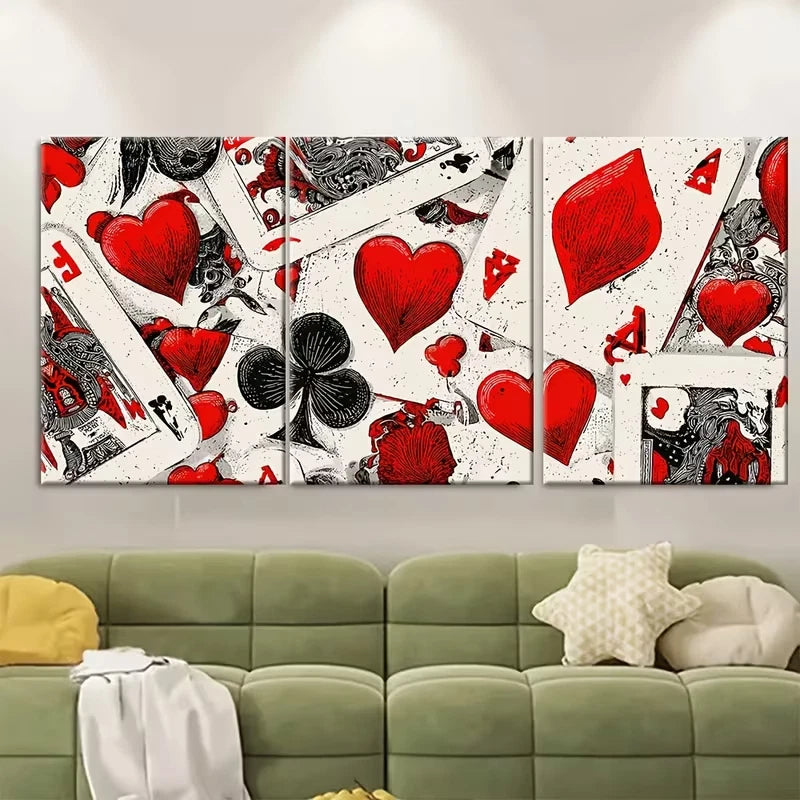 3pcs Vintage Stylish Ace of Hearts Metal Print Ready to Hang Art
