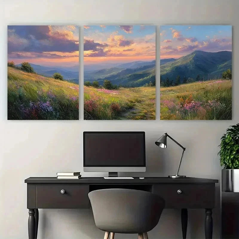 3pcs Landscape Mountain Meadow Décor Perfect Wall Art Set Canvas Framed 50x70cm - High Quality Print 100% Australian Made Wall Canvas Ready to Hang