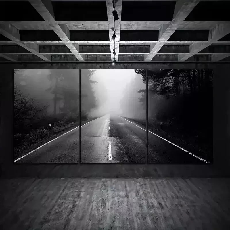 3pcs Photo of An Empty Road in The Forest Wall Art Set Canvas Framed 50x70cm - High Quality Print 100% Australian Made Wall Canvas Ready to Hang