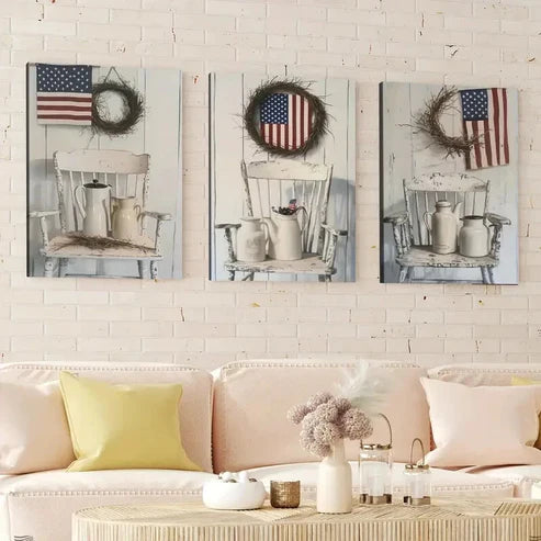 3pcs Old White Chair Two Milk Jugs Lovers Flag Wall Art Canvas Unframed - High Quality Print 100% Australian Made Wall Canvas