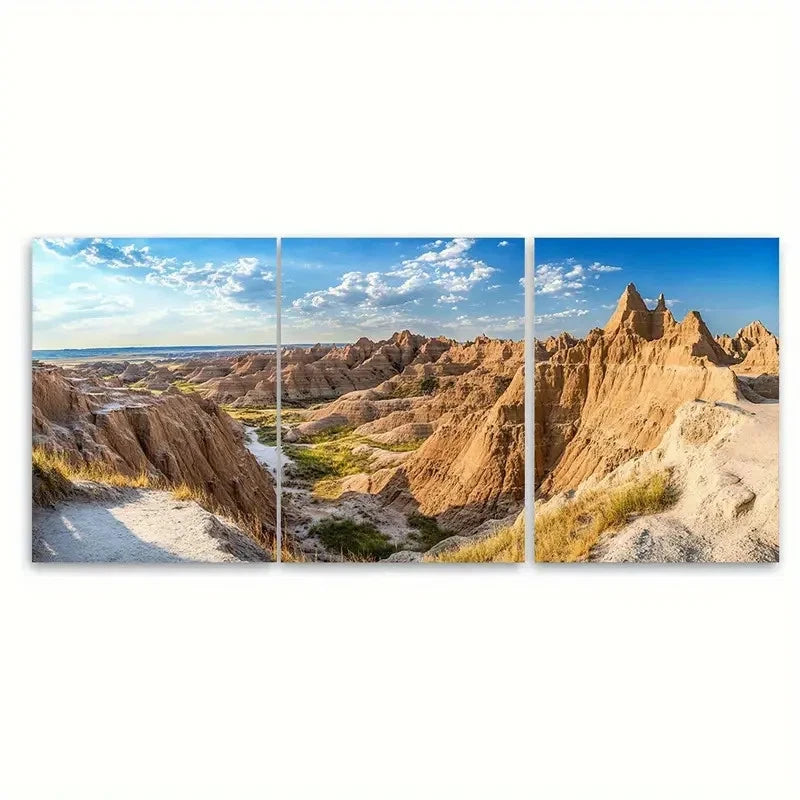 3pcs Badlands National Park Travel Wall Art Set Canvas Framed 60x90cm - High Quality Print 100% Australian Made Wall Canvas Ready to Hang - Bella Home Decor
