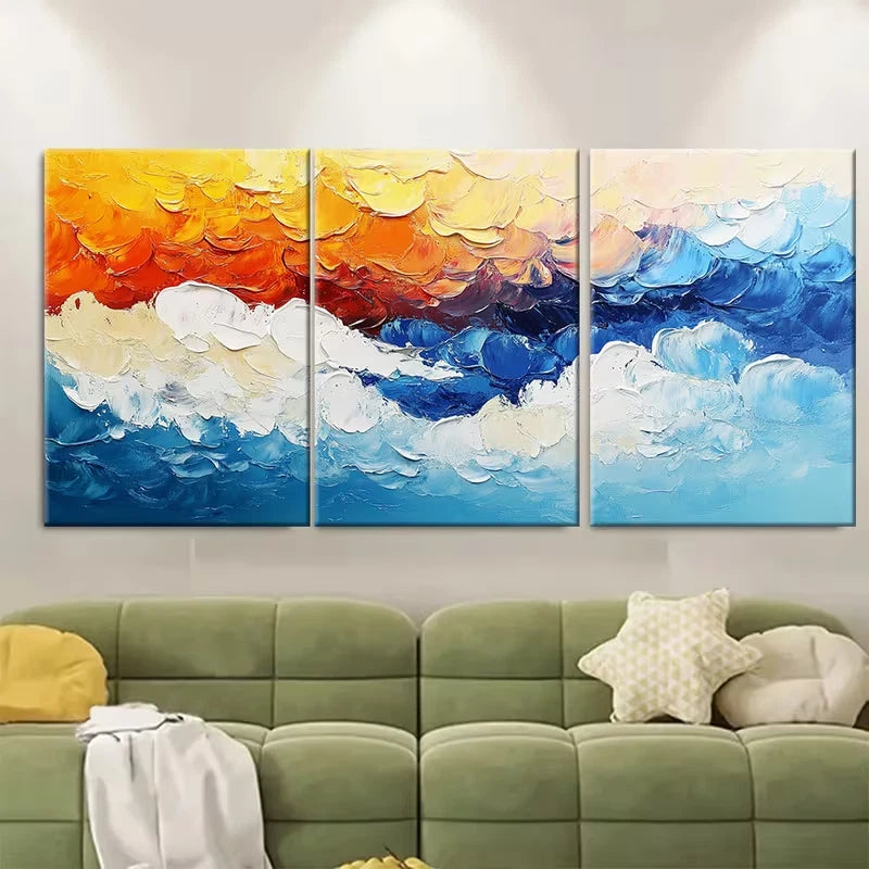 3pcs Rolling Clouds:Abstract Impasto Metal Print Ready to Hang Art