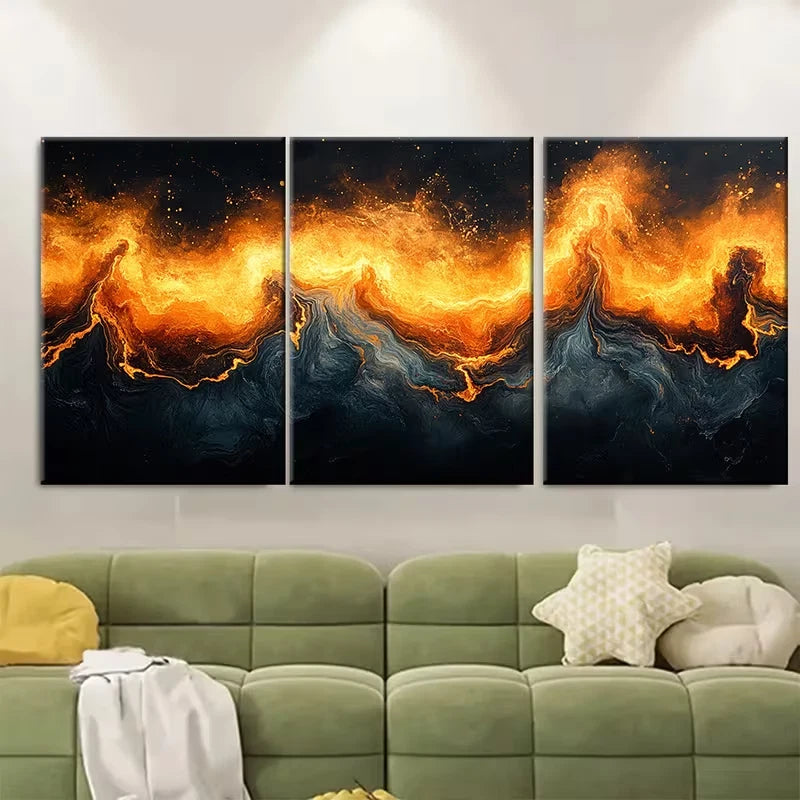 3pcs Vibrant Abstract Volcanic Metal Print Ready to Hang Art