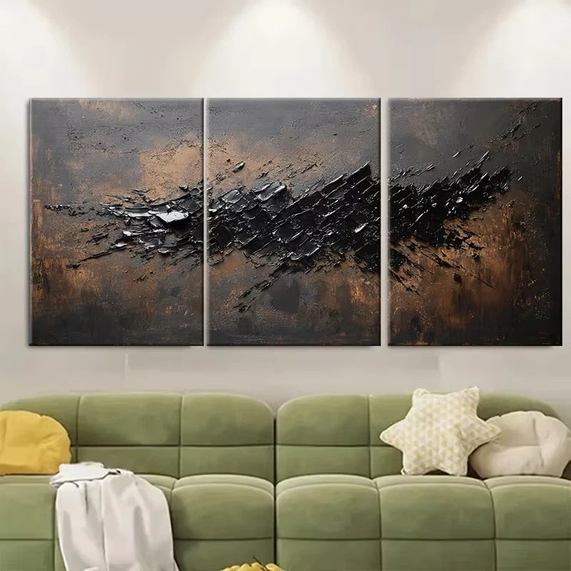 3pcs Brown Abstract Painting Metal Print Ready to Hang Art