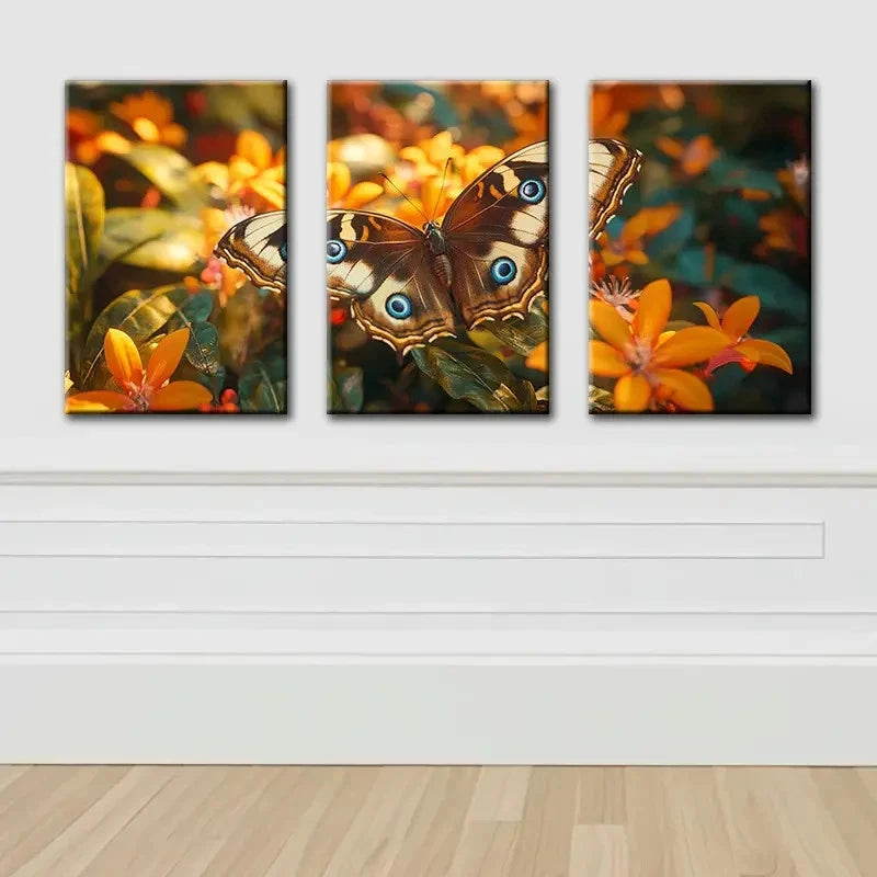 3pcs Realistic Butterfly Print Wall Art Set Canvas Framed 40x60cm - High Quality Print 100% Australian Made Wall Canvas Ready to Hang
