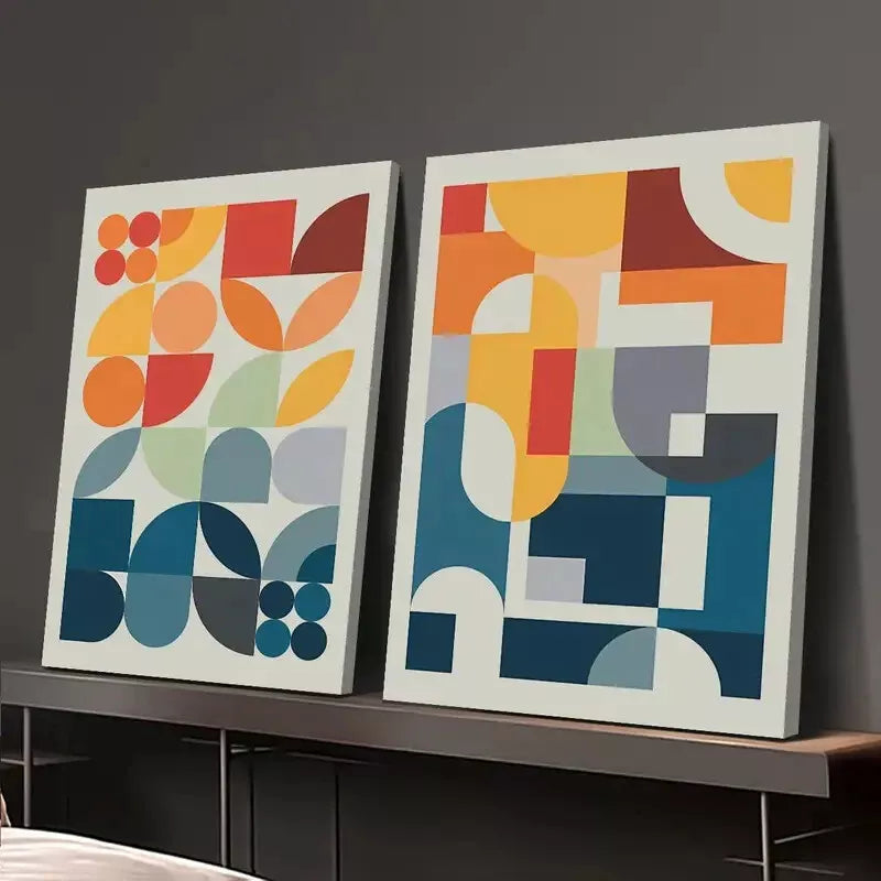 2pcs Set of Colorful Geometric Shapes and Patterns Canvas Framed 50x75cm - High Quality Print 100% Australian Made Wall Canvas Ready to Hang - Bella Home Decor