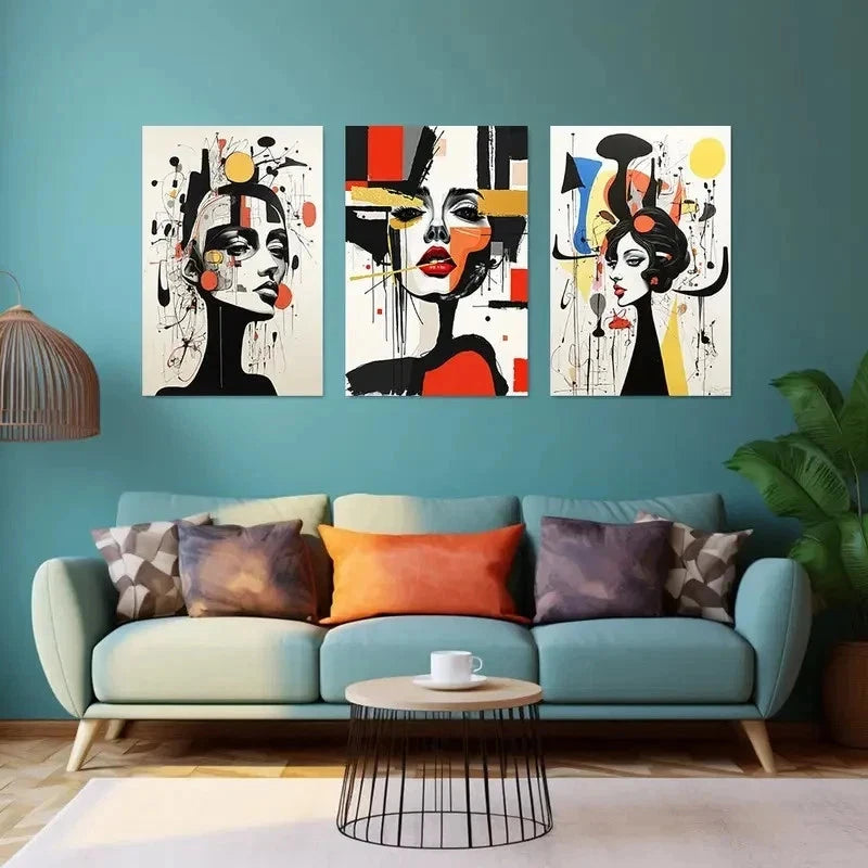 3pcs Bold Geometric Design wall Art Set Canvas Framed 50x70cm - High Quality Print 100% Australian Made Wall Canvas Ready to Hang - Bella Home Decor