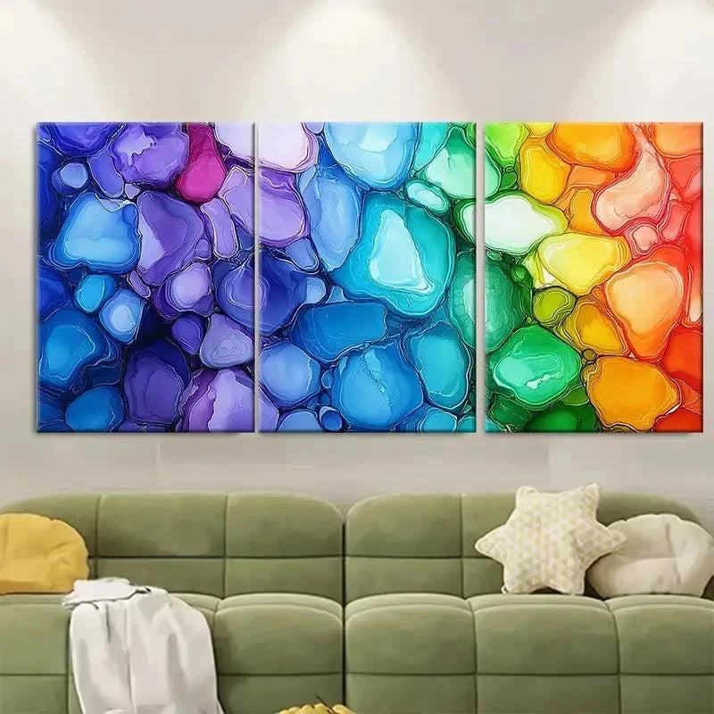3pcs Rainbow Alcohol Ink Abstract D Wall Art Set Canvas Framed 50x70cm - High Quality Print 100% Australian Made Wall Canvas Ready to Hang - Bella Home Decor