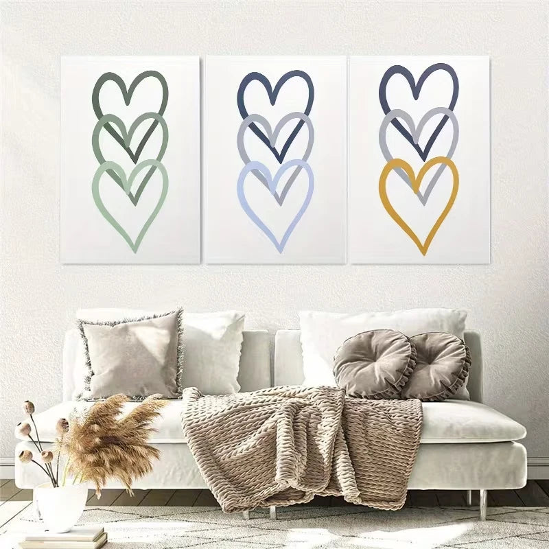 3pcs Green Abstract Love Painting Wall Art Set Canvas Framed 50x70cm - High Quality Print 100% Australian Made Wall Canvas Ready to Hang