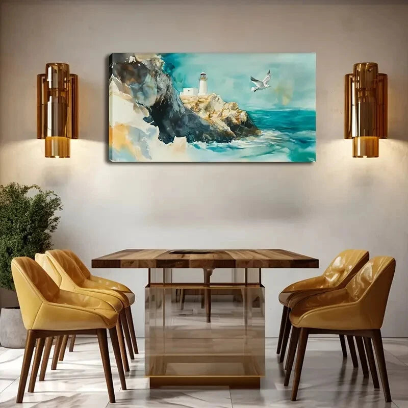 White Lighthouse by the Sea Wall Art Canvas Office Home Room Framed 120x60cm - Bella Home Decor