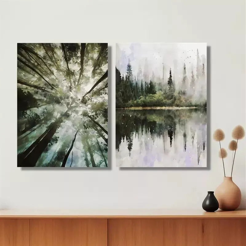 2pcs a Forest Under a heavy Mist Canvas Framed 50x75cm - High Quality Print 100% Australian Made Wall Canvas Ready to Hang - Bella Home Decor