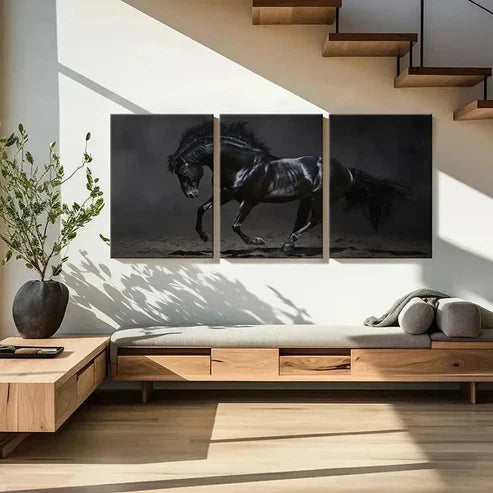 3pcs Black Horse Modern Decoration Wall Art Set Canvas Unframed - High Quality Print 100% Australian Made Wall Canvas - Bella Home Decor