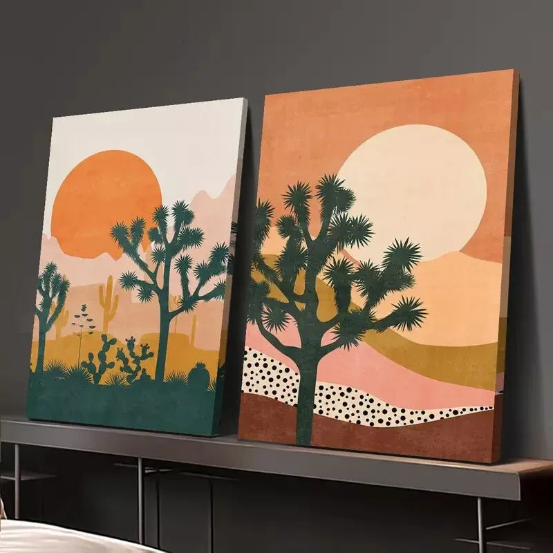 2pcs Joshua Trees Under The Setting Desert Sun Canvas Framed 50x75cm - High Quality Print 100% Australian Made Wall Canvas Ready to Hang - Bella Home Decor