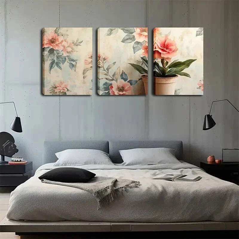 3pcs Flowers Corresponding Modern Perfect Wall Art Set Canvas Framed 60x90cm - High Quality Print 100% Australian Made Wall Canvas Ready to Hang - Bella Home Decor