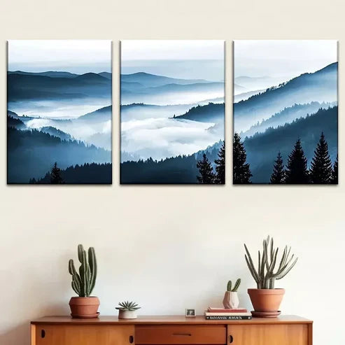 3pcs Featuring Artistic Misty Mountain Scenic Wall Art Canvas Unframed - High Quality Print 100% Australian Made Wall Canvas