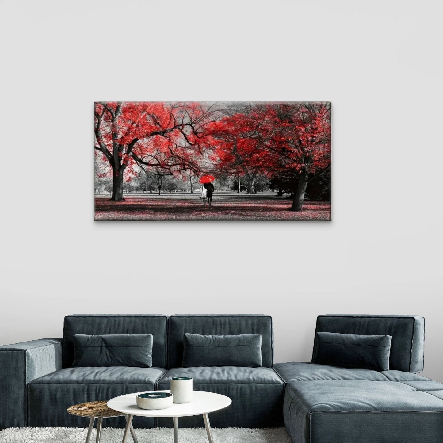 Park Red Leaves People Walk Wall Art Canvas Office Home Room Framed 120x60cm