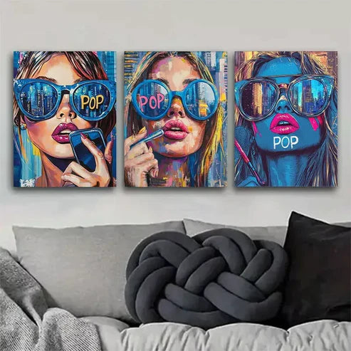 3pcs Modern Pop-Art Fashion Lady Wall Art Canvas Unframed - High Quality Print 100% Australian Made Wall Canvas