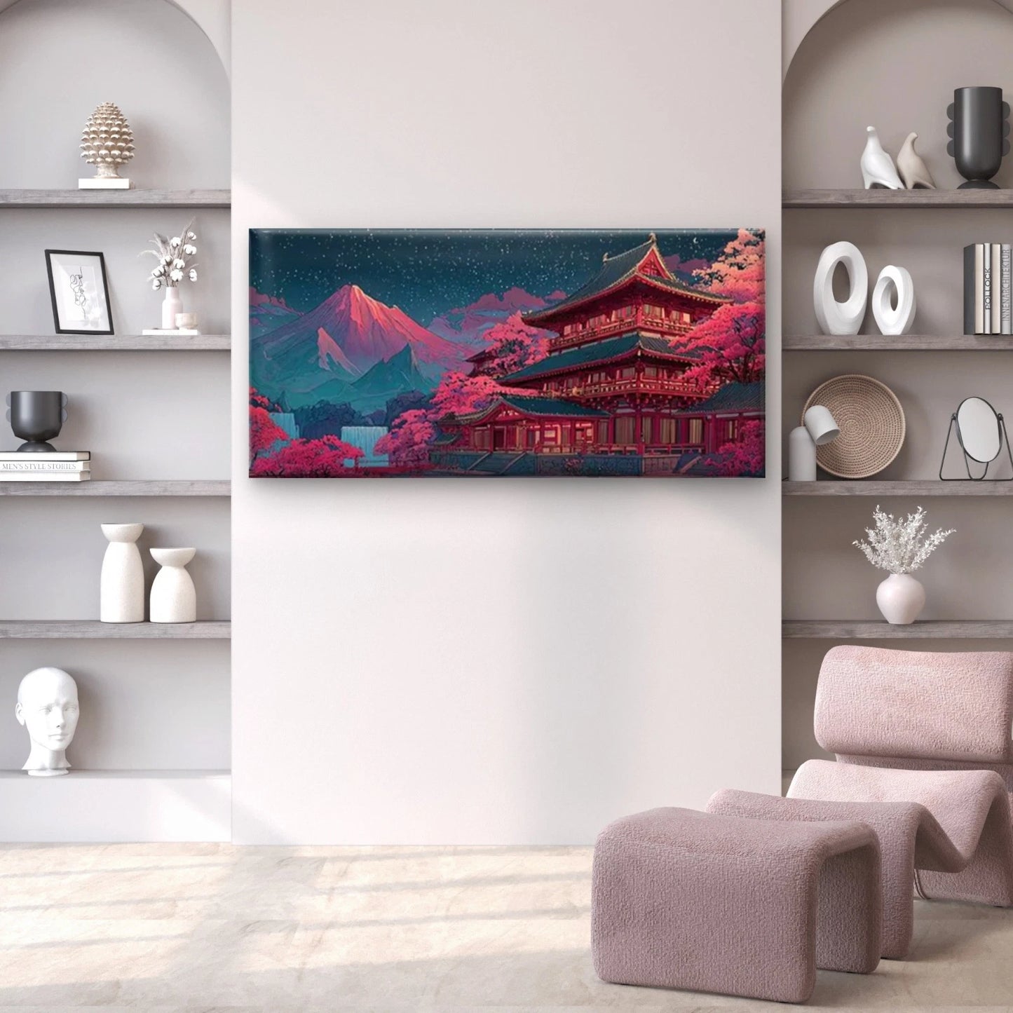 Enchanting Mount Fuji & Temple Wall Art Canvas Office Home Room Framed 120x60 cm - Bella Home Decor
