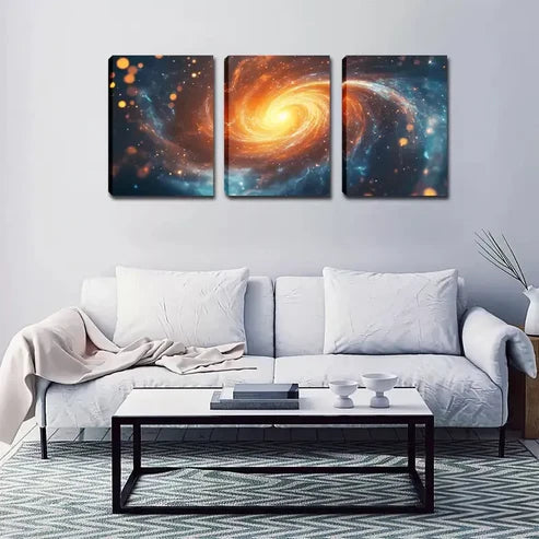 3pcs Galaxy Wall Art - Vibrant Cosmic Wall Art Set Wall Art Canvas Unframed - High Quality Print 100% Australian Made Wall Canvas - Bella Home Decor