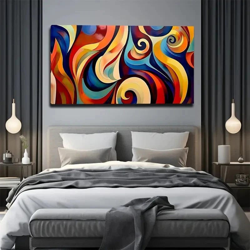 Vibrant Swirls Blue Wall Art Canvas Office Home Room Framed 120x60cm