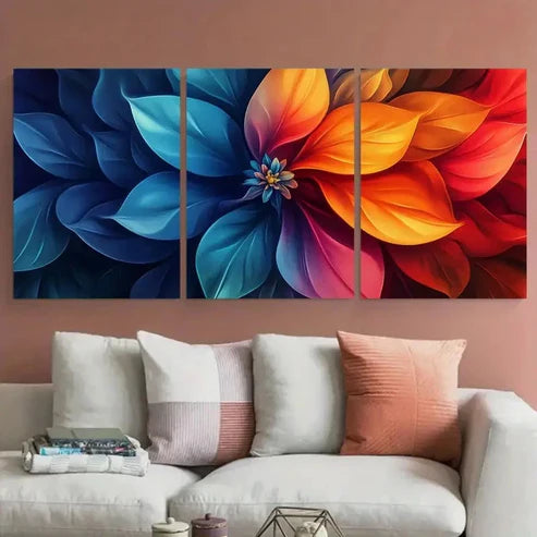 3pcs Abstract Flower Digital Illustration Wall Art Set Canvas Unframed - High Quality Print 100% Australian Made Wall Canvas - Bella Home Decor