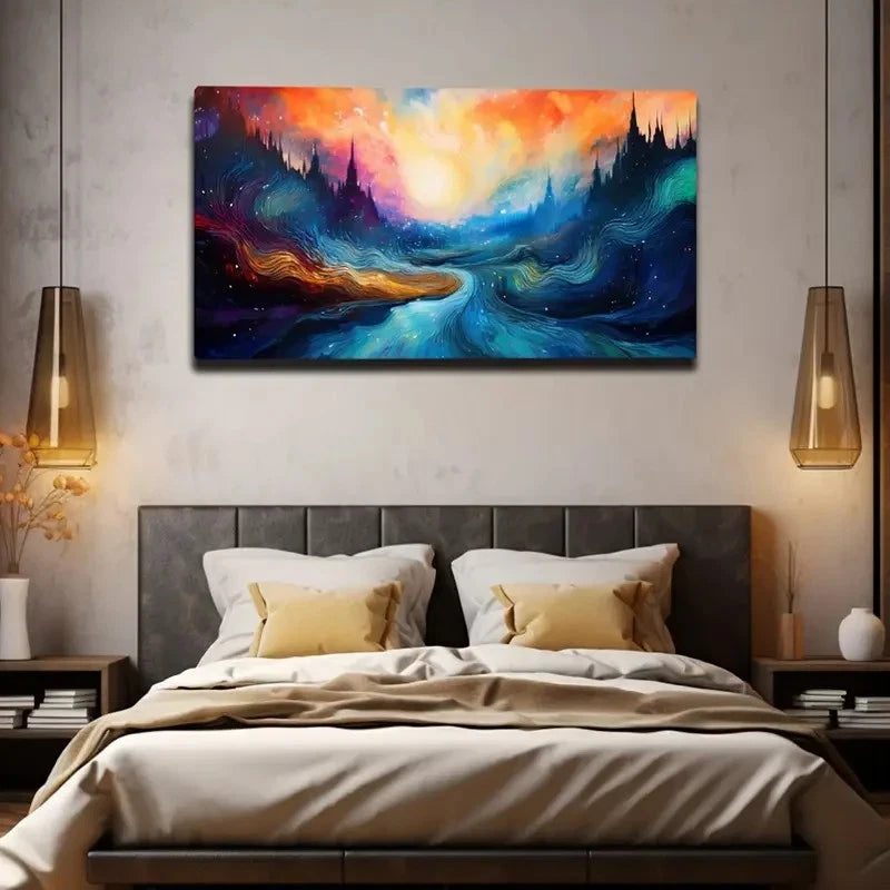 Vibrant Sunrise Landscape Wall Art Canvas Office Home Room Framed 120x60cm