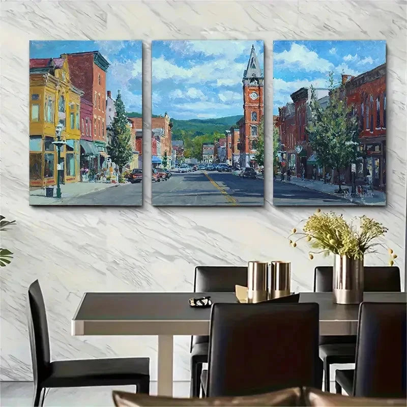 3pcs North Adams Main Street Street Perfect Wall Art Set Canvas Framed 50x70cm - High Quality Print 100% Australian Made Wall Canvas Ready to Hang