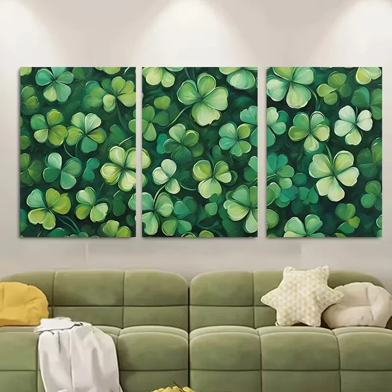 3pcs Green Shamrocks St. Patricks Day Metal Print Ready to Hang Art
