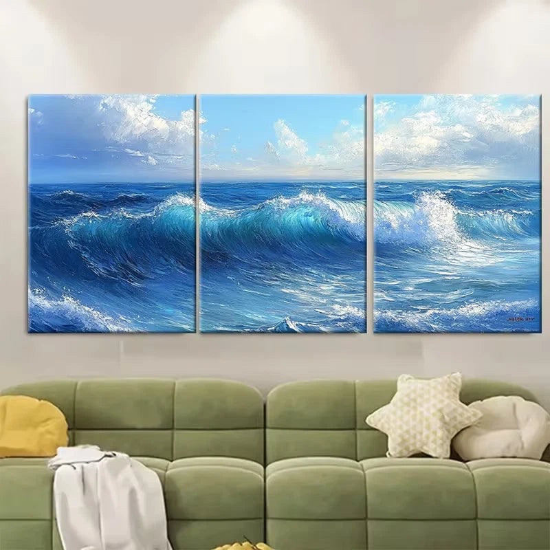 3pcs Depicting The Ocean of Sea Waves Metal Print Ready to Hang Art