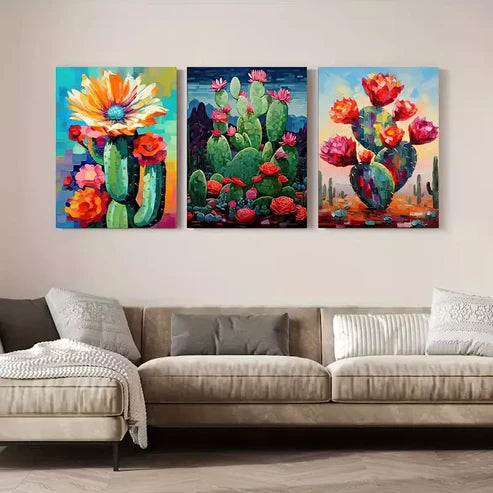 3pcs Floral Mexican Cactus Art Set Canvas Unframed - High Quality Print 100% Australian Made Wall Canvas