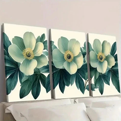 3pcs Vintage Green Botanical Floral ER Wall Art Set Canvas Unframed - High Quality Print 100% Australian Made Wall Canvas - Bella Home Decor