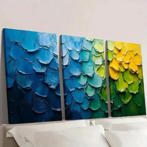 3pcs Blue and Green Texture Abstract JM Wall Art Set Canvas Unframed - High Quality Print 100% Australian Made Wall Canvas - Bella Home Decor