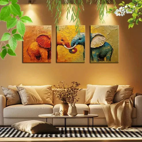3pcs Elephant Duo Wall Art Canvas Unframed - High Quality Print 100% Australian Made Wall Canvas