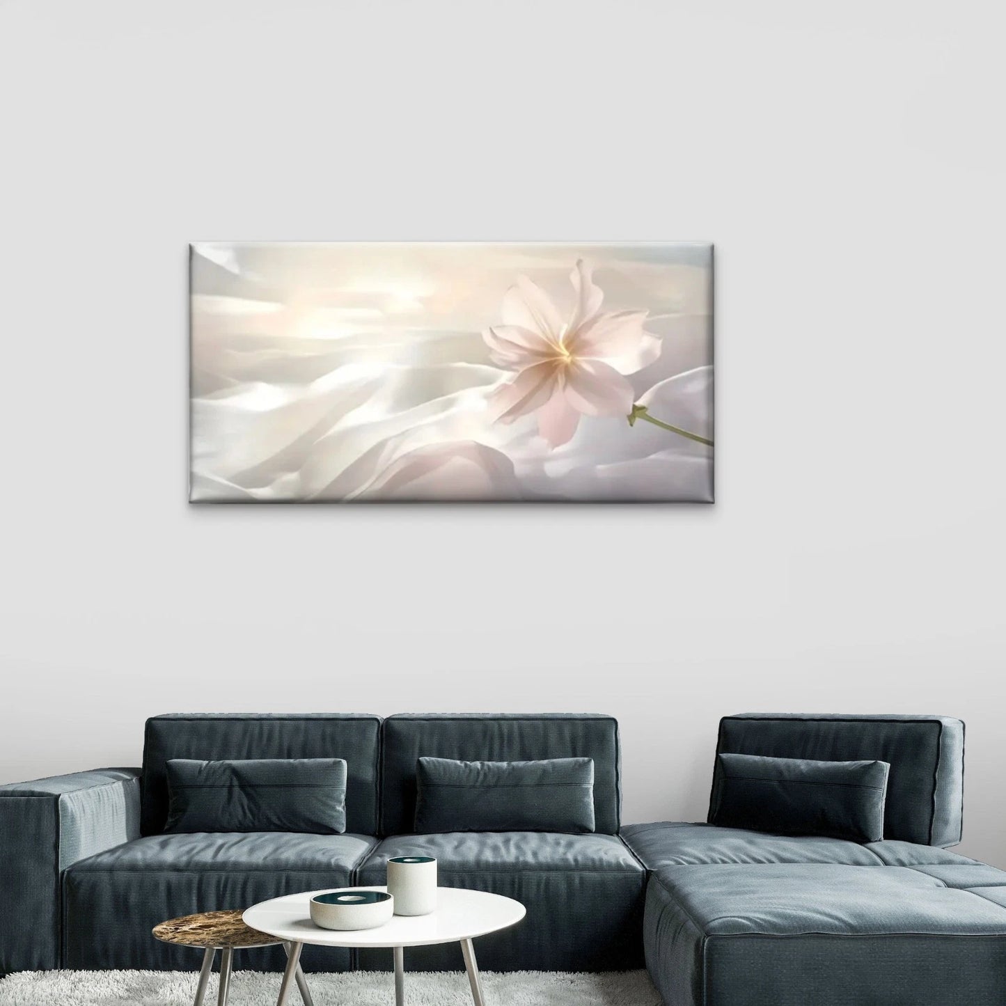 Flowers White Abstract Wall Art Canvas Office Home Room Framed 120x60cm
