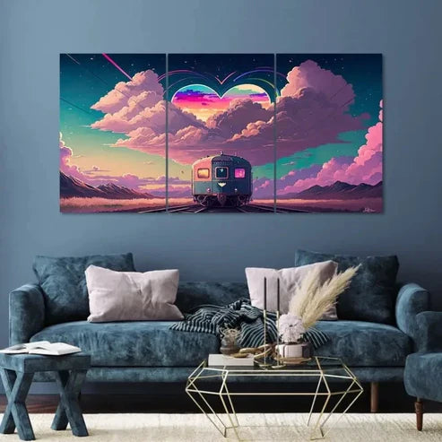 3pcs Fantasy World Train pink Wall Art Canvas Unframed - High Quality Print 100% Australian Made Wall Canvas