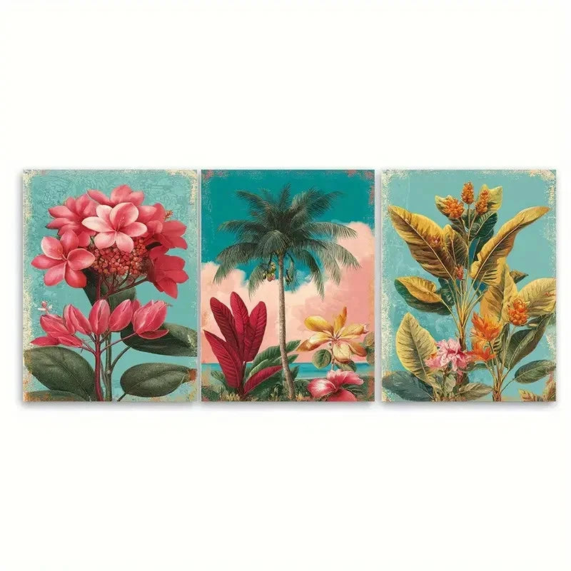 3pcs Bridgetown Travel Botanical Illustration Wall Art Set Canvas Framed 40x60cm - High Quality Print 100% Australian Made Wall Canvas Ready to Hang - Bella Home Decor