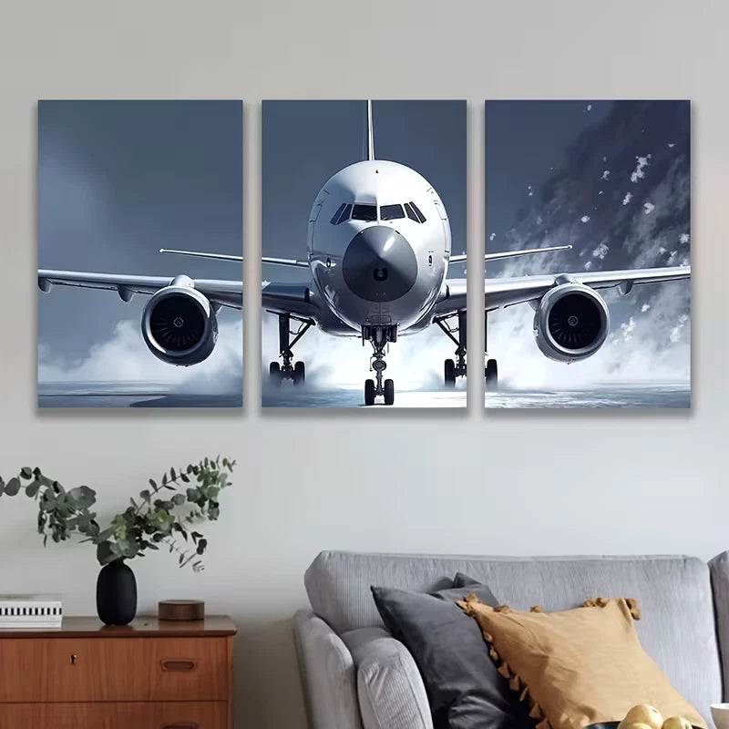 3pcs Large Jetliners Fly By Metal Print Ready to Hang Art