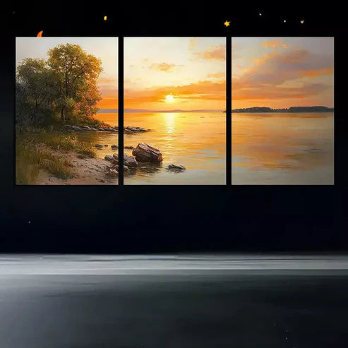 3pcs Sunset Lake Wall Art Set Canvas Unframed - High Quality Print 100% Australian Made Wall Canvas