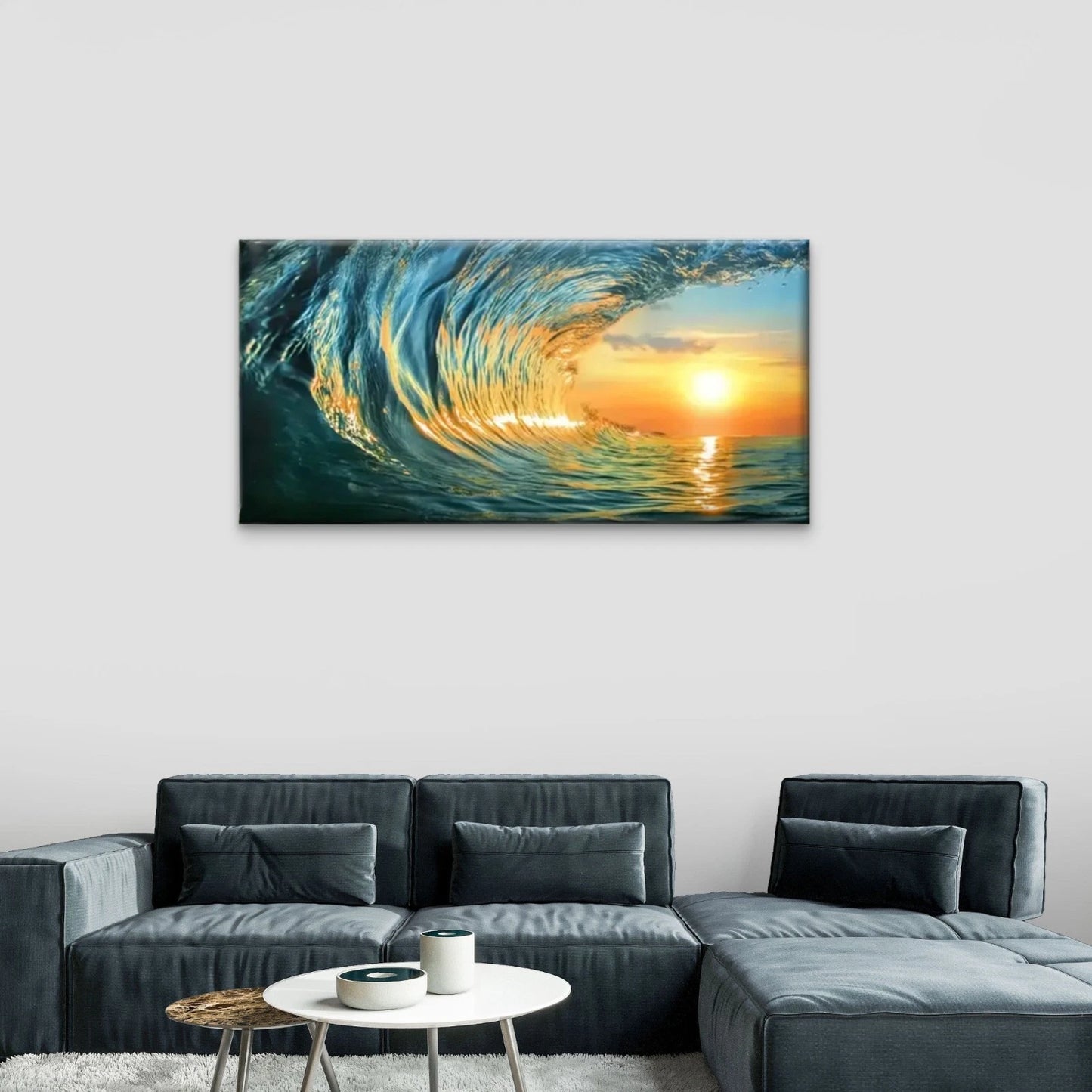 Waves Ocean Sunset Wall Art Canvas Office Home Room Framed 120x60cm