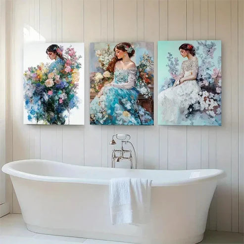 3pcs Elegant Women in Floral Gowns Perfect Wall Art Canvas Unframed - High Quality Print 100% Australian Made Wall Canvas