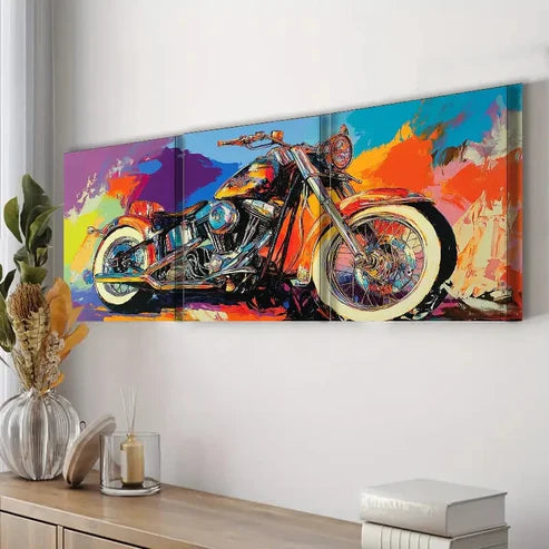 3pcs Vibrant Motorcycle Modern Oil High-Quality Wall Art Set Canvas Unframed - High Quality Print 100% Australian Made Wall Canvas