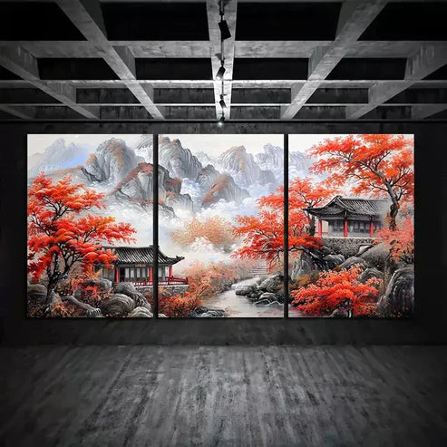 3pcs Oil Painting Chinese Style Wall Art Set Canvas Unframed - High Quality Print 100% Australian Made Wall Canvas