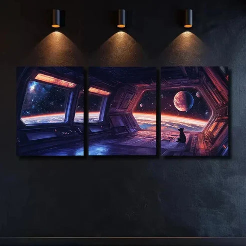 3pcs Space Station View with Dog Wall Art Canvas Unframed – High Quality Print 100% Australian Made Wall Canvas