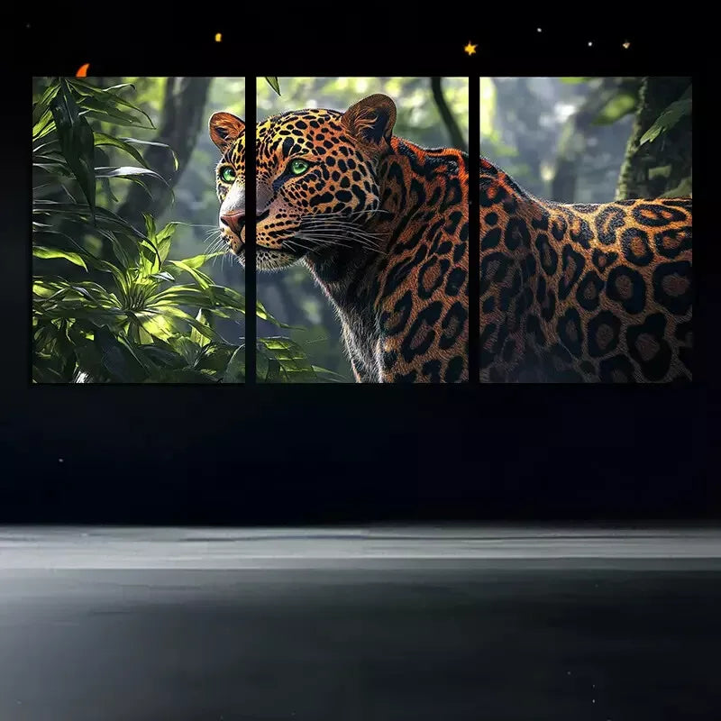 3pc Leopard In A Jungle In Morning Wall Art Set Canvas Framed 50x70cm - High Quality Print 100% Australian Made Wall Canvas Ready to Hang - Bella Home Decor