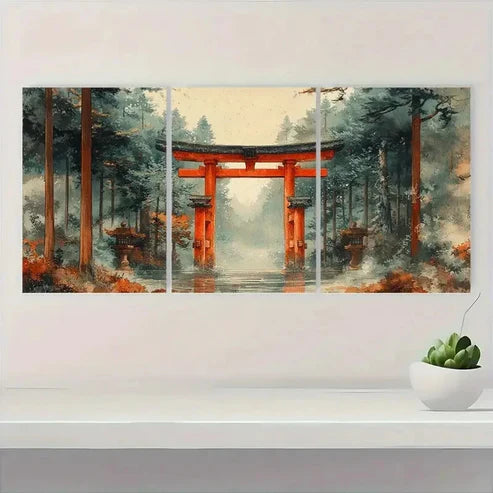3pcs Japanese Ukiyo Woodblock Torii Gate Wall Art Set Canvas - High Quality Print 100% Australian Made Wall Canvas