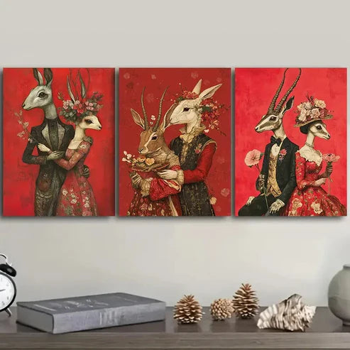 3pcs Mr. Rabbit, And Mrs Rabbit Couple Wall Art Set Canvas Unframed - High Quality Print 100% Australian Made Wall Canvas