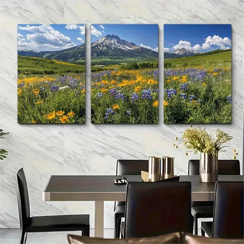 3pcs Wildflower Festival Decor Crested Perfect Wall Art Set Canvas Framed 50x70cm - High Quality Print 100% Australian Made Wall Canvas Ready to Hang