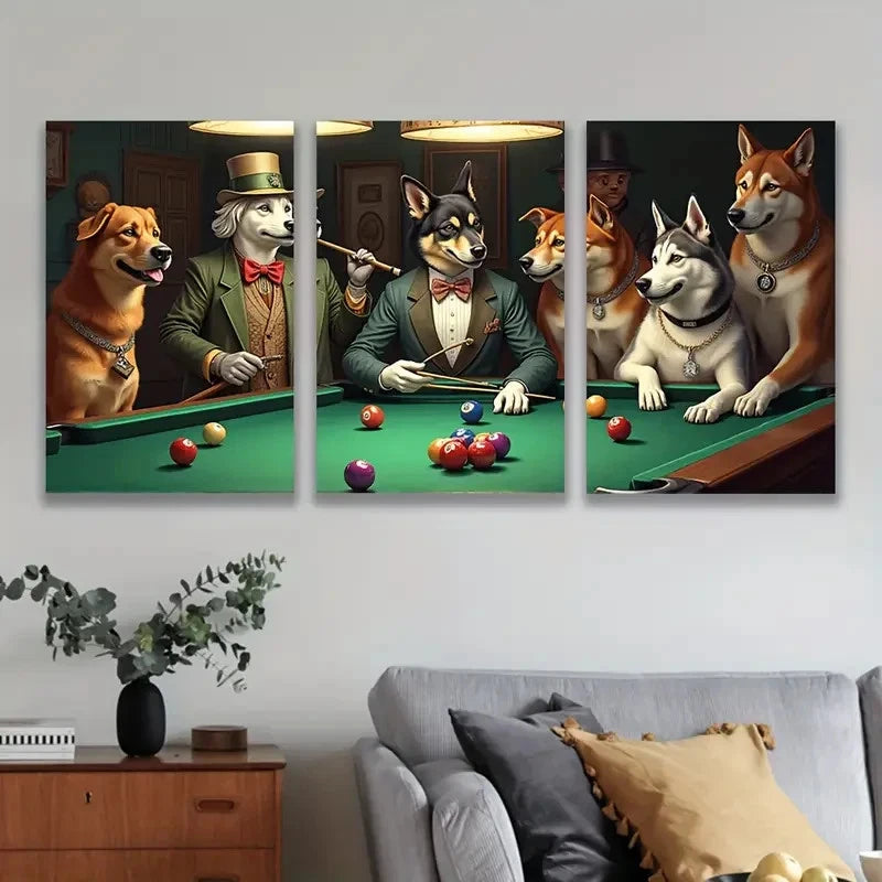 3pcs Dogs Playing In Pool Painting Wall Art Set Canvas Framed 60x90cm - High Quality Print 100% Australian Made Wall Canvas Ready to Hang - Bella Home Decor