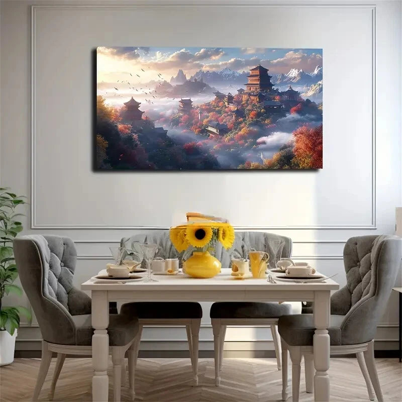 Chinese Ancient Building Spread Wall Art Canvas Office Home Room Framed 120x60cm - Bella Home Decor