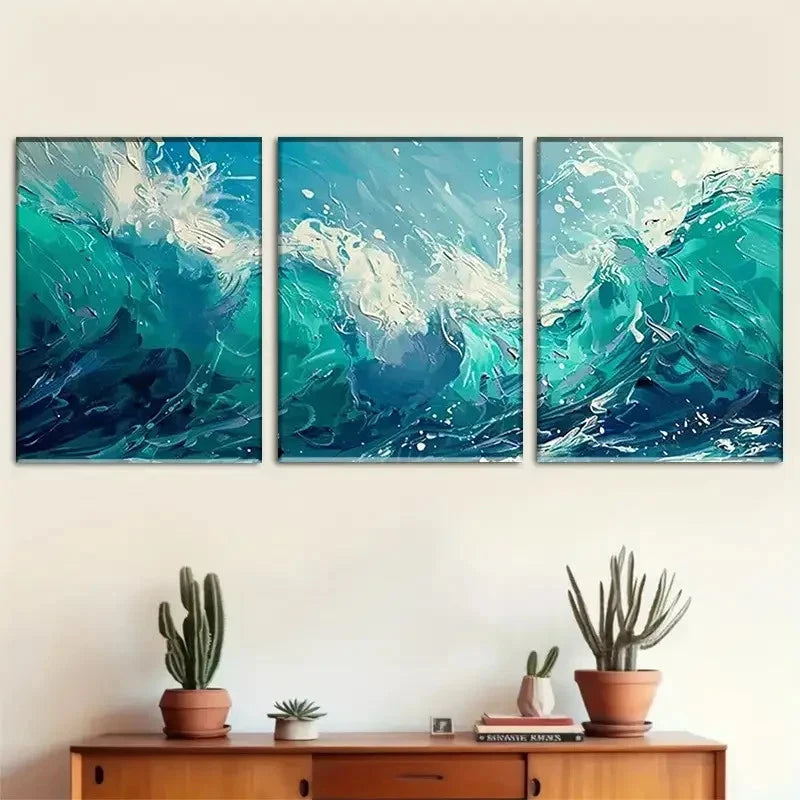 3pcs Set Abstract Wave Oil Painting CanvasCanvas Framed 50x70cm - High Quality Print 100% Australian Made Wall Canvas Ready to Hang